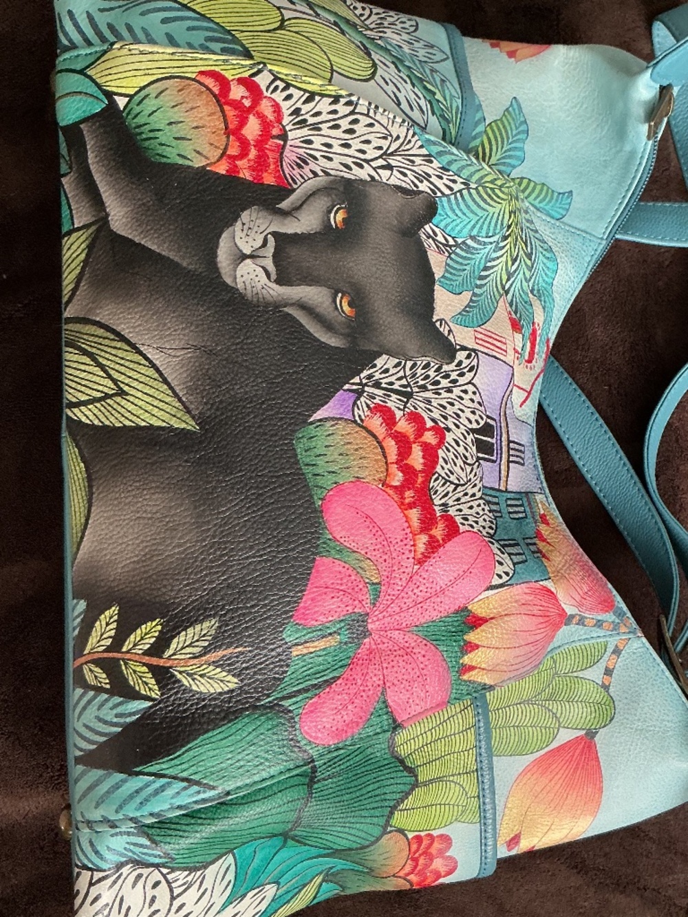 Anushka Hand Painted Leather Zip Front Hobo Bag Vivid Leopard 7412-VLP